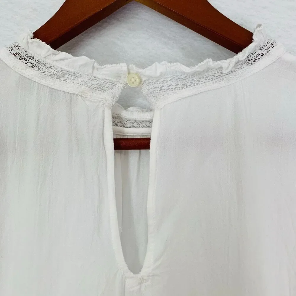 Loft Blouse Women XS White Lace Embroidery Vintage Look Cutout Classic Academia